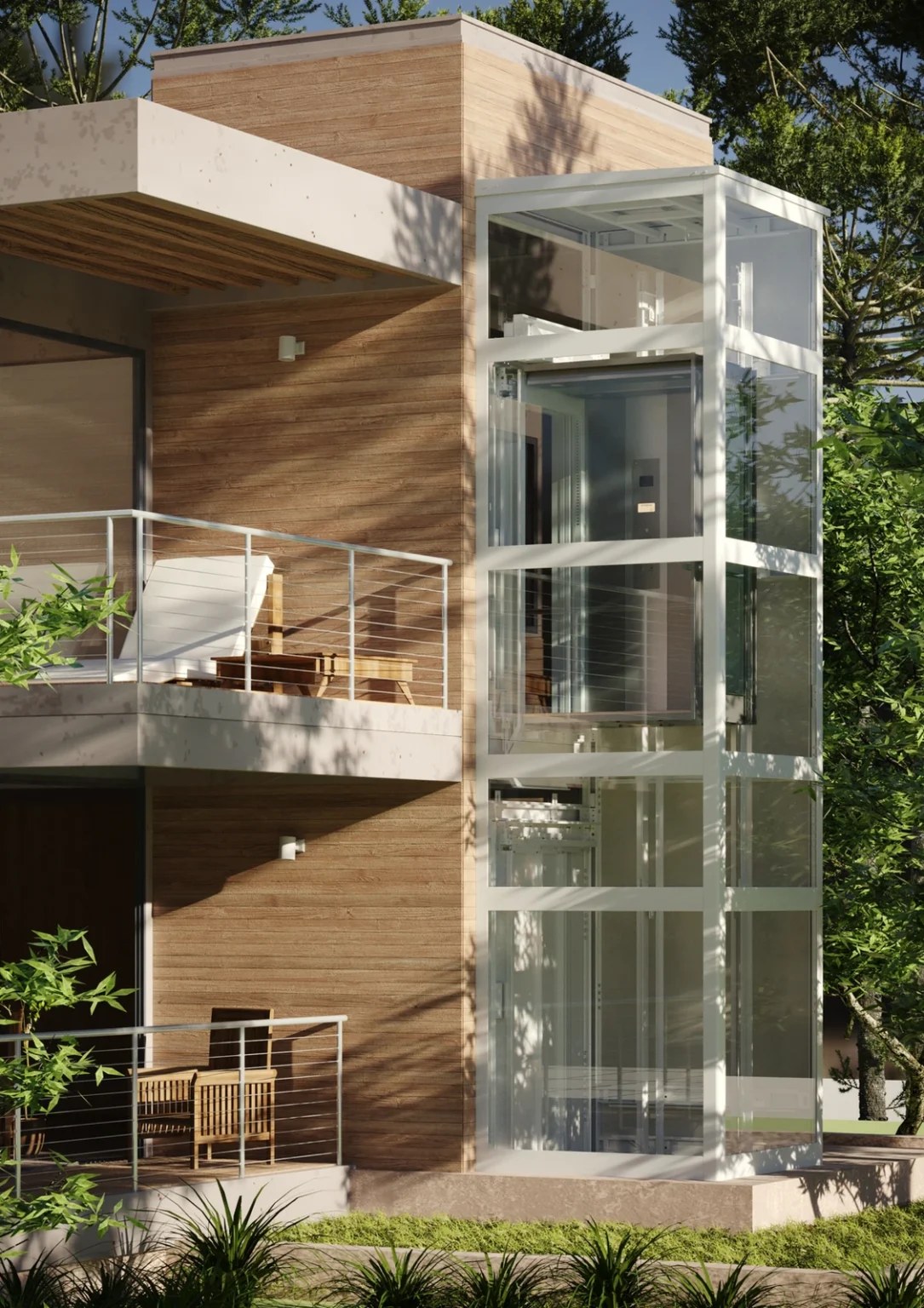 Projeto arquitetônico com elevador residencial externo